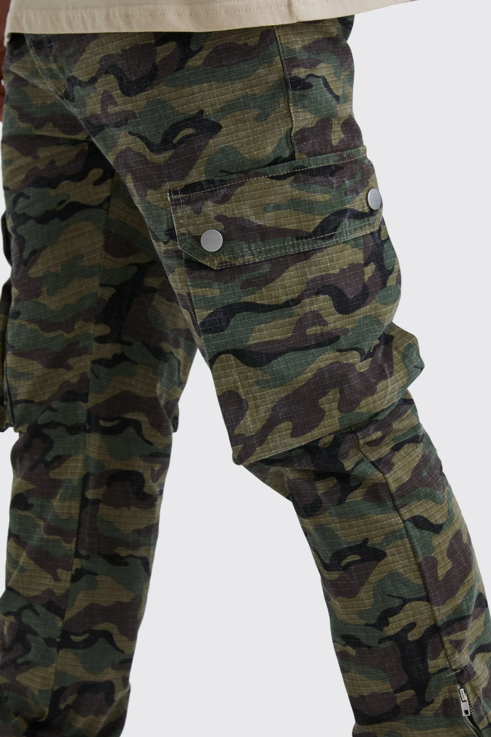 boohooMAN Slim Stacked Zip Gusset Cargo Camo Ripstop Trouser | UK| Trousers|Cargos