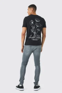 Slim Stencil Floral Back Printed T-Shirt | UK^boohooMAN