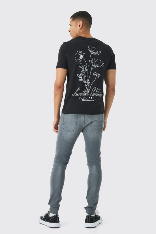 Slim Stencil Floral Back Printed T-Shirt | UK^boohooMAN