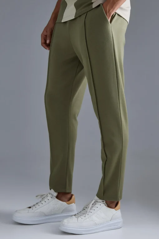 boohooMAN Slim Tapered Elastic Waist Pintuck Crop Jogger | UK| Joggers