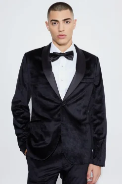 boohooMAN Slim Velvet And Satin Lapel Suit Jacket | UK| Suits & Tailoring