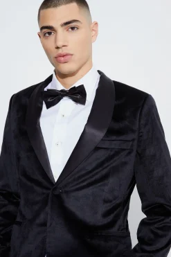 boohooMAN Slim Velvet And Satin Lapel Suit Jacket | UK| Suits & Tailoring