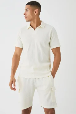 boohooMAN Slim Waffle Revere Polo And Cargo Shorts Set | UK| Shorts|Sets & Co-Ords
