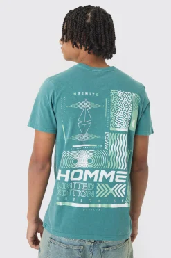 Slim Washed Geometric Print T-Shirt | UK^boohooMAN Online