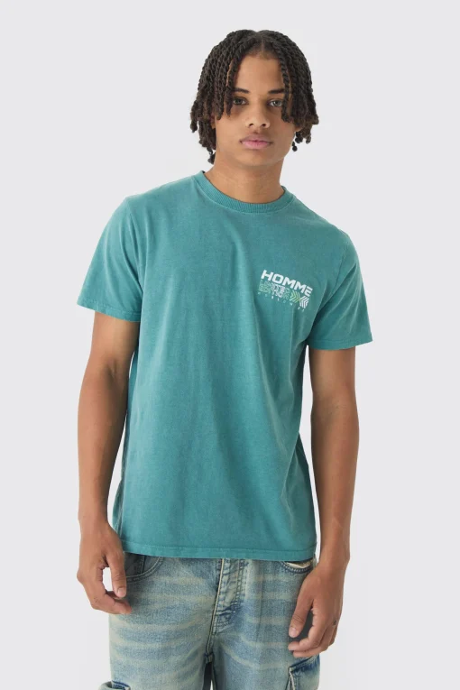 Slim Washed Geometric Print T-Shirt | UK^boohooMAN Online