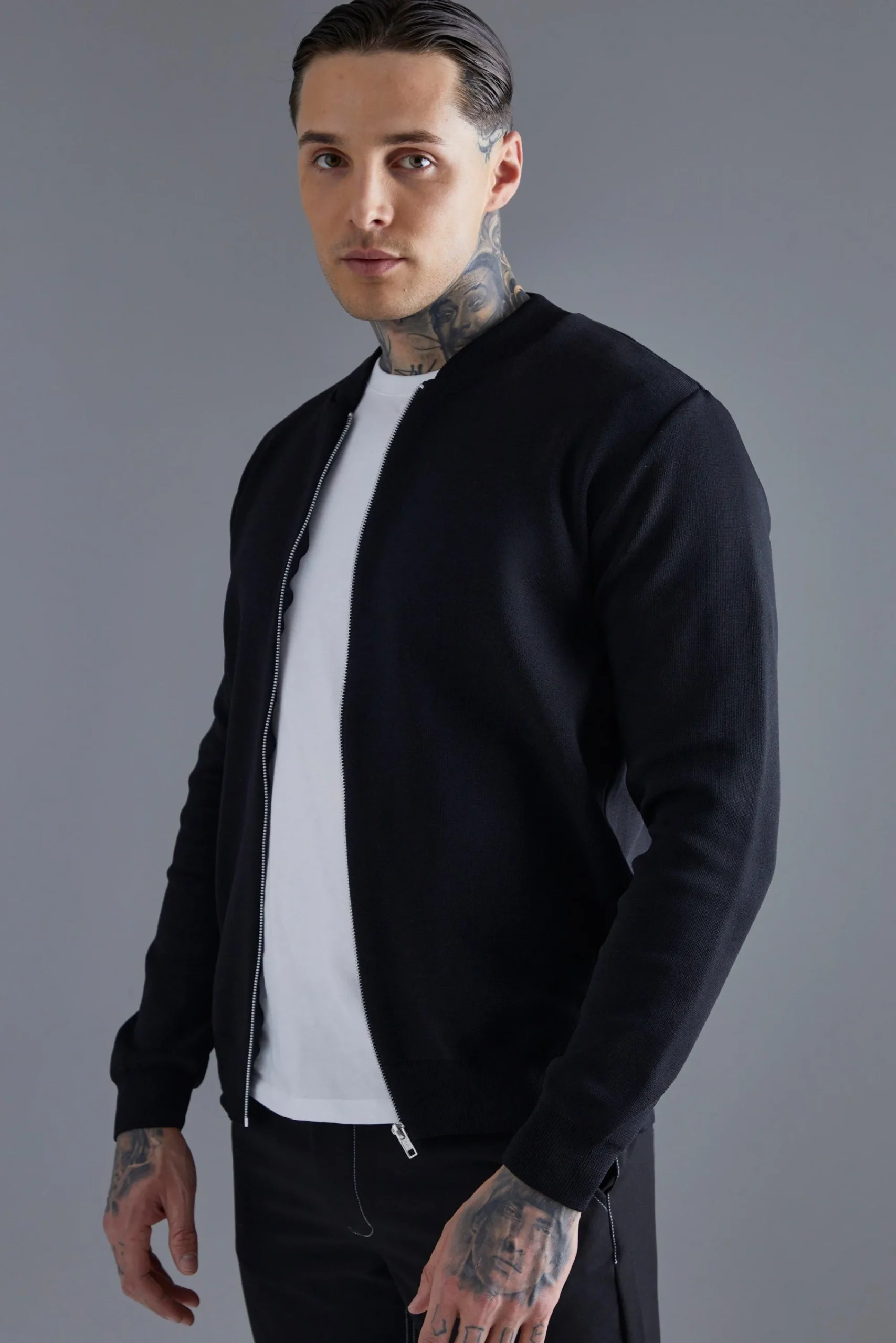 boohooMAN Smart Knitted Bomber | UK| Knitwear|Coats & Jackets