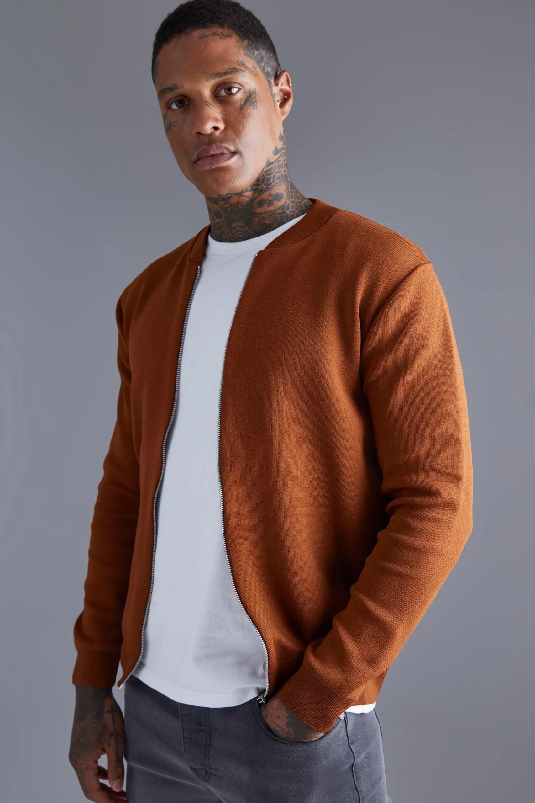 boohooMAN Smart Knitted Bomber | UK| Knitwear|Coats & Jackets