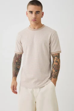 Smart Slim Dogtooth Jacquard Ringer T-shirt | UK^boohooMAN Outlet