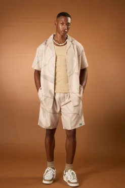 boohooMAN Soft Twill Abstract Printed Tab Shirt And Short | UK| Sets & Co-Ords