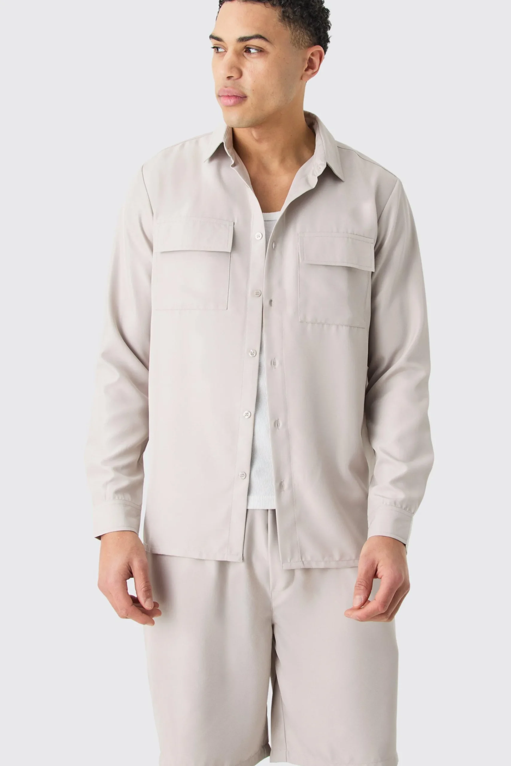 boohooMAN Soft Twill Overshirt And Short Set | UK| Sets & Co-Ords