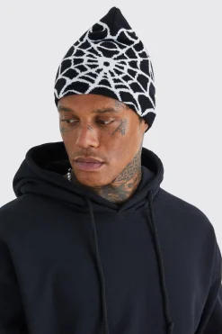 boohooMAN Spiderweb Graphic Beanie | UK| Hats & Caps