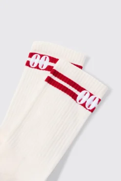 boohooMAN Sports Embroide Half Terry Stripe Socks In | UK| Underwear & Socks|Underwear & Socks