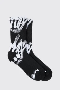 boohooMAN Spray Grafitti Arch Support Socks | UK| Underwear & Socks|Underwear & Socks
