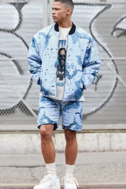 boohooMAN Square Quilted Camo Short & Bomber Jacket Set | UK| Shorts