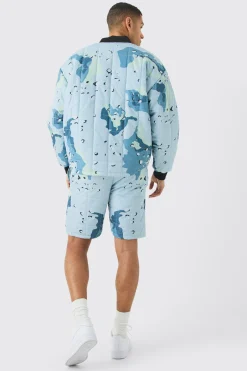 boohooMAN Square Quilted Camo Short & Bomber Jacket Set | UK| Shorts