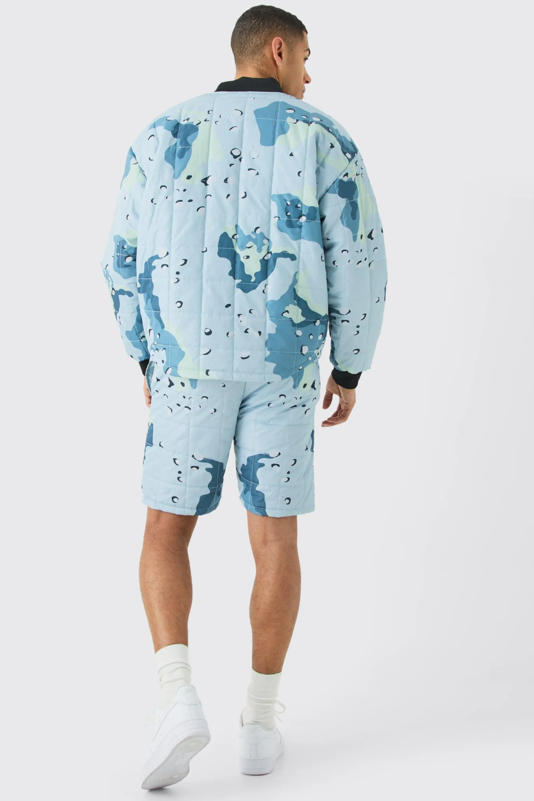 boohooMAN Square Quilted Camo Short & Bomber Jacket Set | UK| Shorts