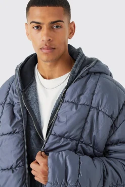 boohooMAN Square Quilted Ruched Puffer | UK| Coats & Jackets