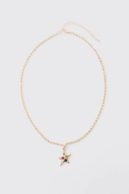 boohooMAN Star Gem Pendant Necklace In | UK| Jewellery & Watches