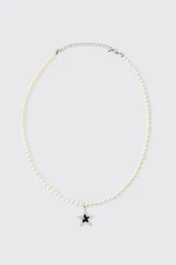 boohooMAN Star Pendant Pearl Necklace | UK| Jewellery & Watches