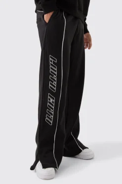 boohooMAN Straight Fit Heavyweight Embroidered Piping Split Hem Jogger | UK| Joggers