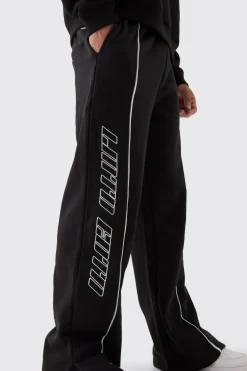 boohooMAN Straight Fit Heavyweight Embroidered Piping Split Hem Jogger | UK| Joggers