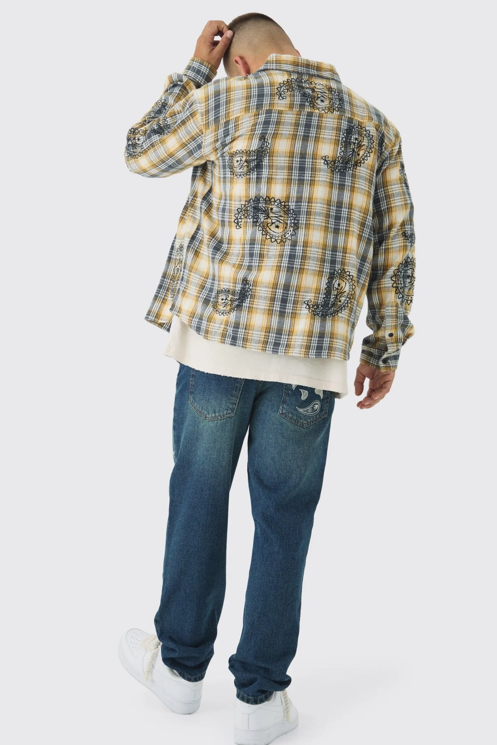 boohooMAN Straight Leg Antique Carpenter Paisley Embroidered Jeans | UK| Trousers|Jeans