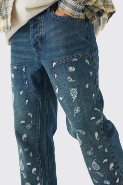 boohooMAN Straight Leg Antique Carpenter Paisley Embroidered Jeans | UK| Trousers|Jeans