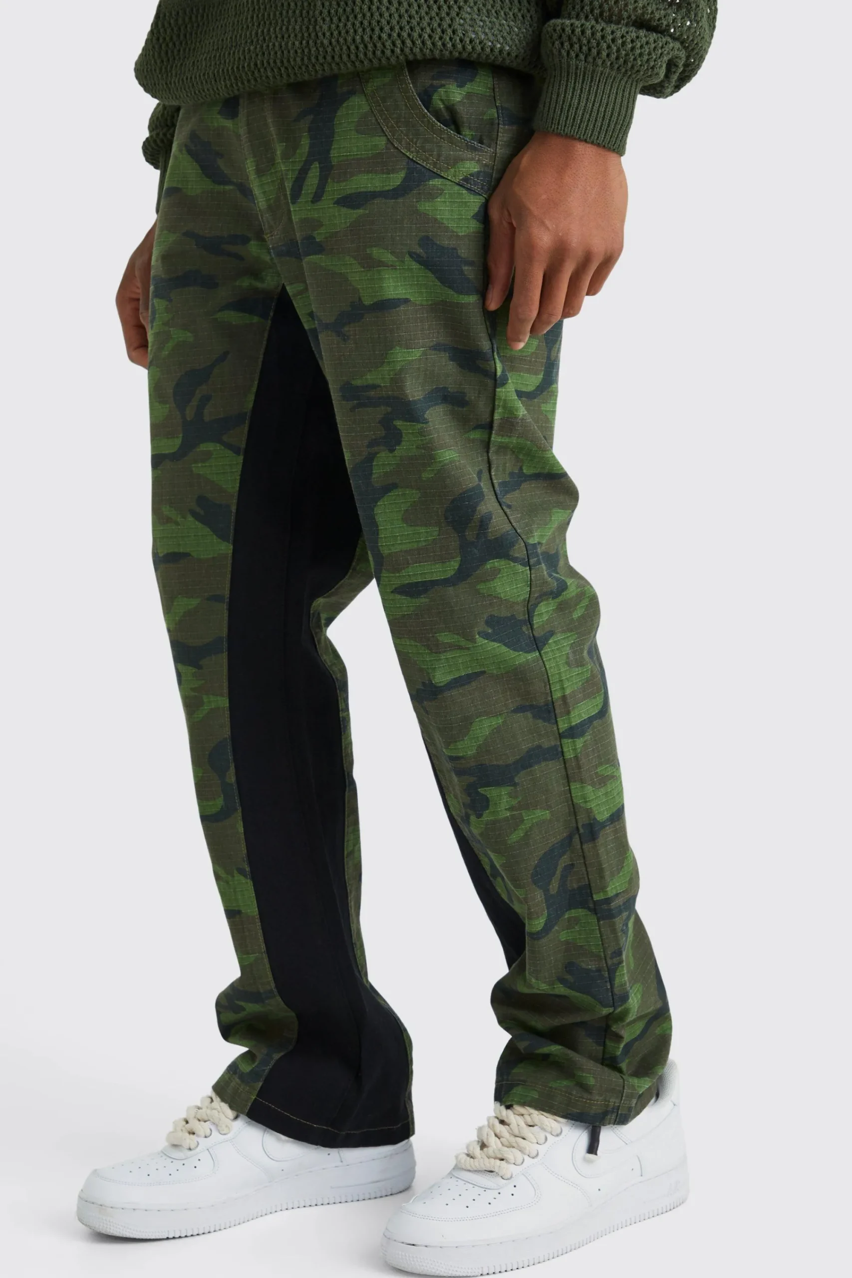 boohooMAN Straight Leg Colour Block Camo Trouser | UK| Trousers