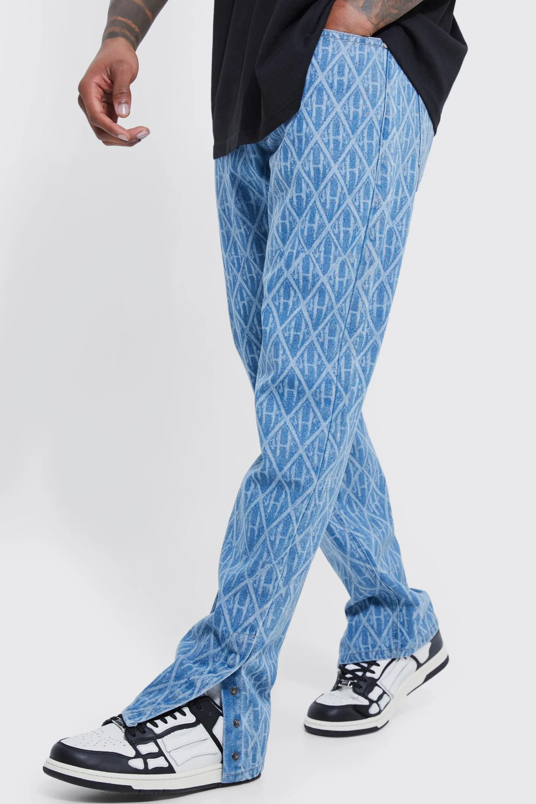 boohooMAN Straight Leg Man Laser Print Jeans | UK| Jeans