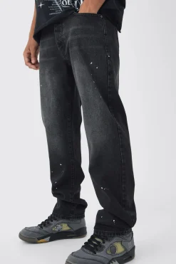 boohooMAN Straight Leg Paint Splatter Jeans With Tonal Embroidery | UK| Sets & Co-Ords|Jeans