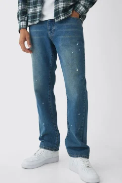 boohooMAN Straight Leg Paint Splatter Jeans With Tonal Embroidery | UK| Sets & Co-Ords|Jeans
