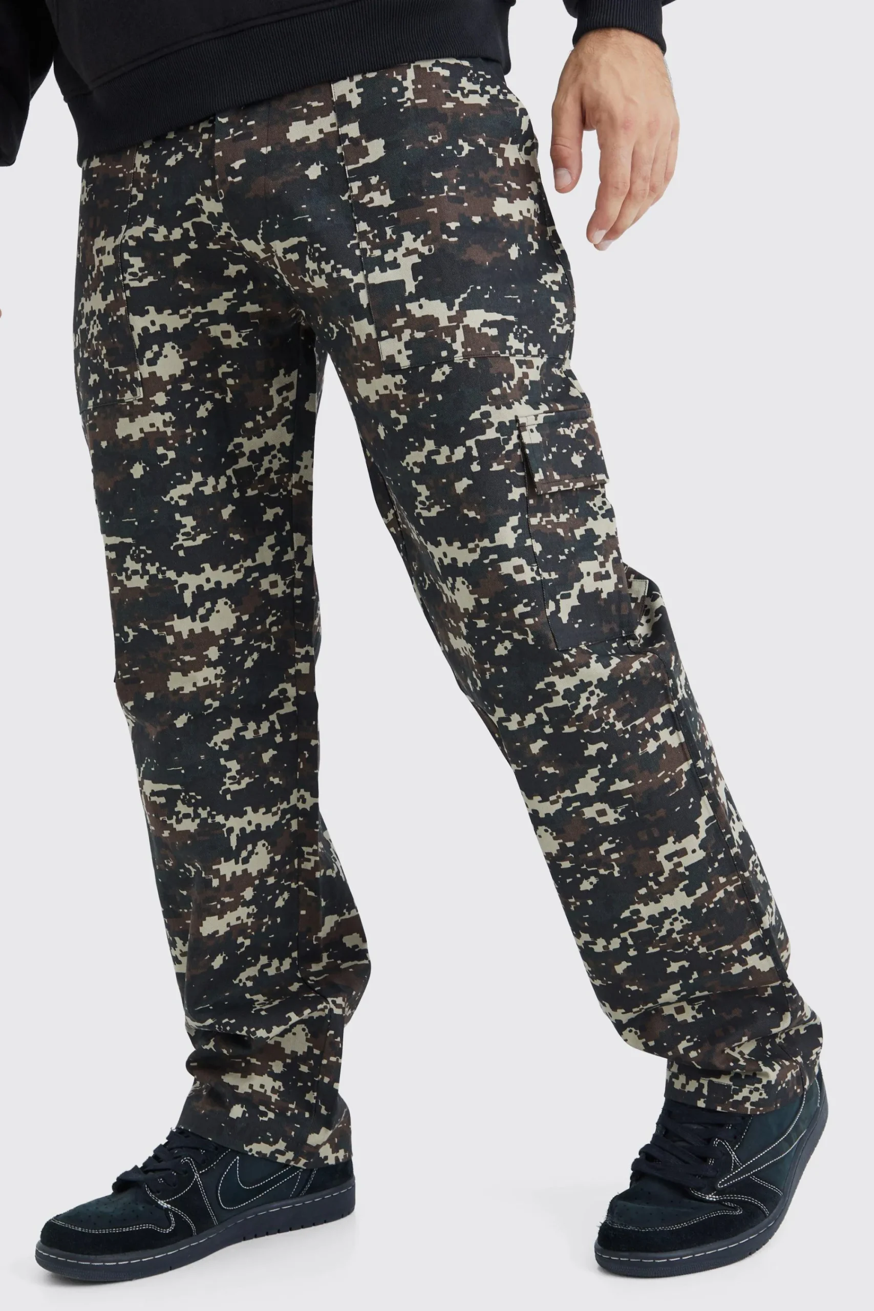 boohooMAN Straight Leg Pixilated Camo Trouser | UK| Trousers