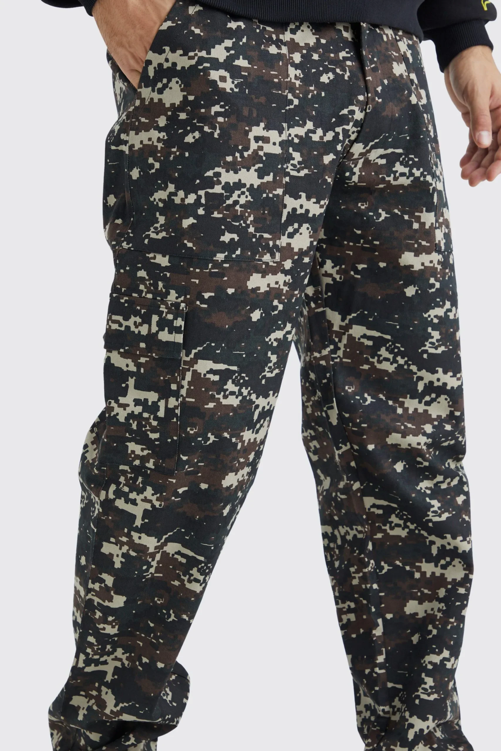 boohooMAN Straight Leg Pixilated Camo Trouser | UK| Trousers