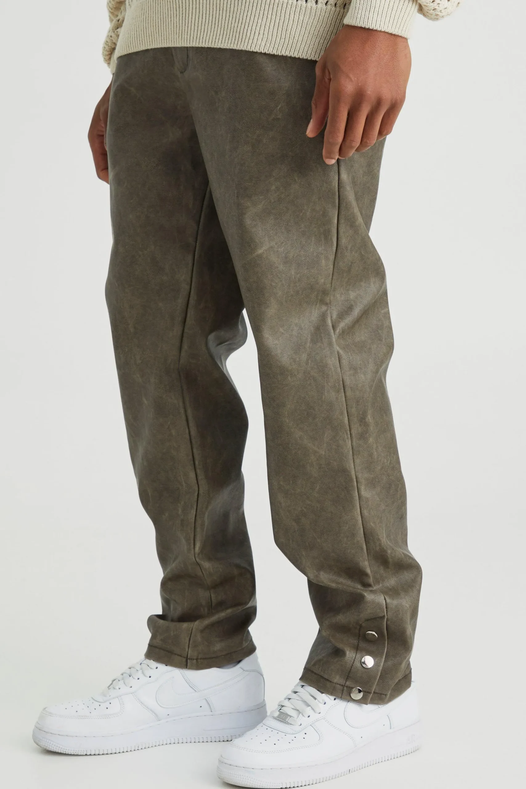 boohooMAN Straight Leg Popper Hem Pu Trouser | UK| Trousers
