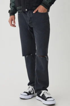 boohooMAN Straight Leg Rigid Ripped Knee Distressed Jeans | UK| Trousers|Jeans