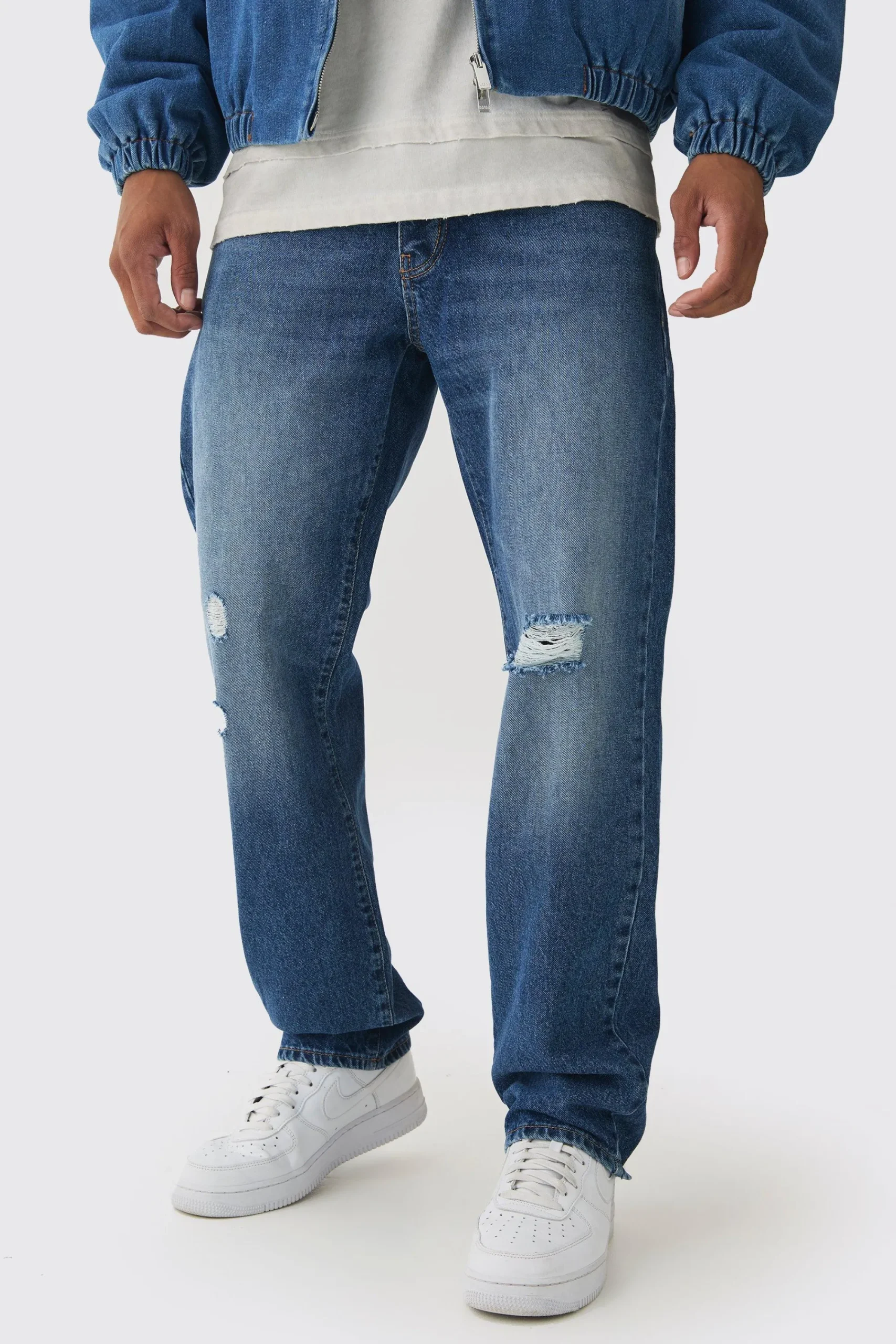 boohooMAN Straight Leg Rigid Ripped Knee Tinted Jeans | UK| Trousers|Jeans