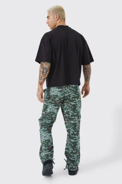 boohooMAN Straight Leg Tie Hem Camo Trouser | UK| Trousers