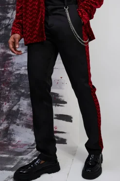 boohooMAN Straight Leg Velour Panel Trousers | UK| Suits & Tailoring