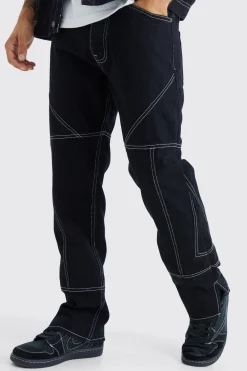 boohooMAN Straight Rigid Contrast Stitch Zip Hem Jeans | UK| Trousers|Sets & Co-Ords
