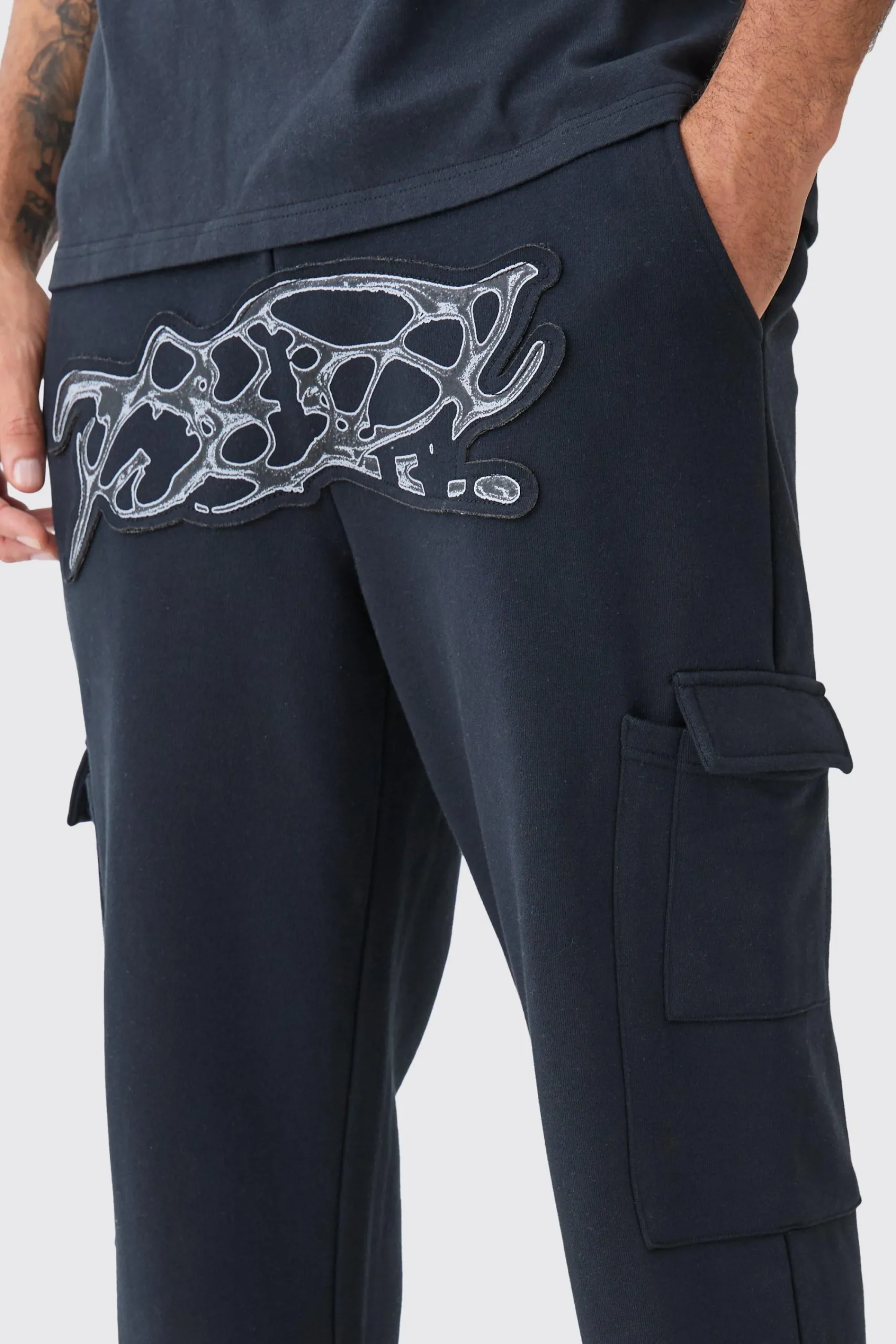 boohooMAN Straight Split Hem Heavy Distressed Applique Joggers | UK| Joggers
