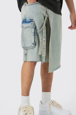 boohooMAN Strap Overlayed Denim Cargo Jorts In | UK| Shorts
