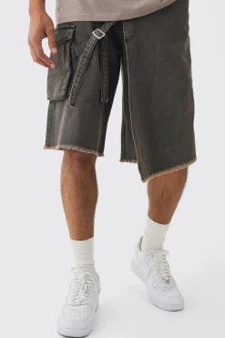 boohooMAN Strap Overlayed Denim Cargo Jorts | UK| Shorts