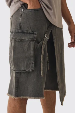 boohooMAN Strap Overlayed Denim Cargo Jorts | UK| Shorts