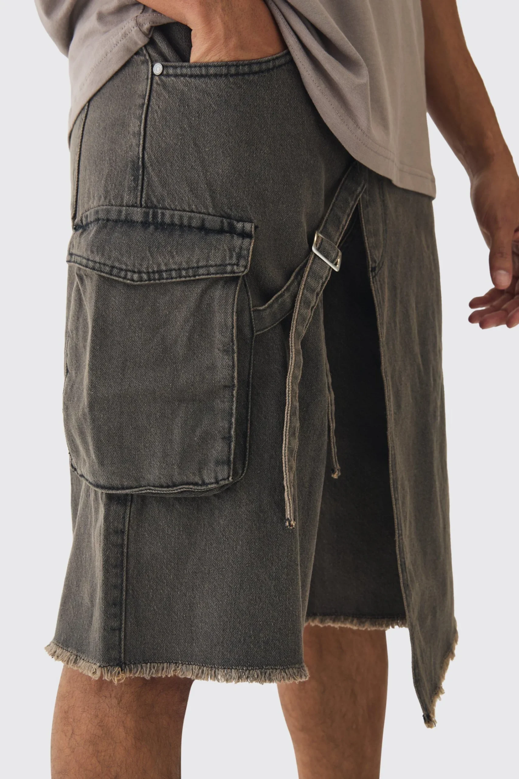 boohooMAN Strap Overlayed Denim Cargo Jorts | UK| Shorts