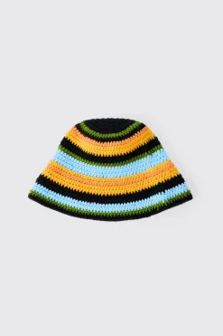 boohooMAN Stripe Crochet Bucket Hat In | UK| Hats & Caps