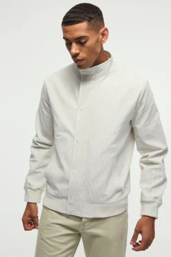 boohooMAN Stripe Seersucker Funnel Neck Smart Jacket | UK| Suits & Tailoring