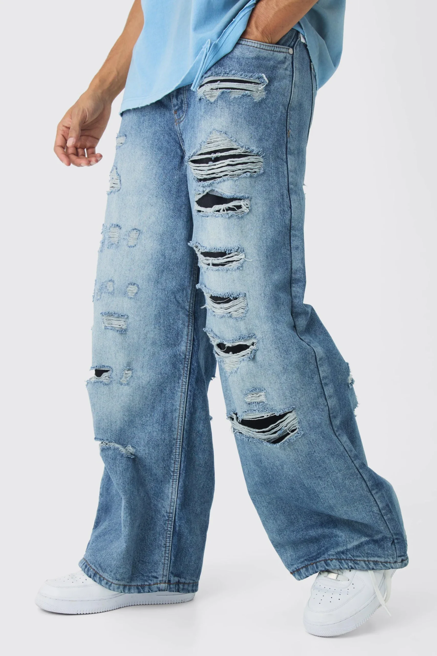 boohooMAN Super Baggy Rigid Rip & Repair Jeans | UK| Trousers|Jeans