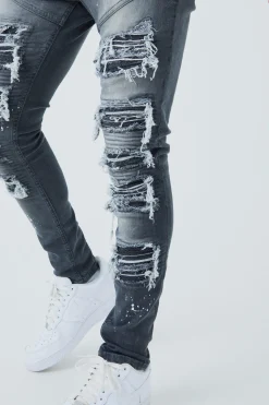 boohooMAN Super Skinny Biker Rip & Repair Paint Splatter Jeans | UK| Trousers|Jeans