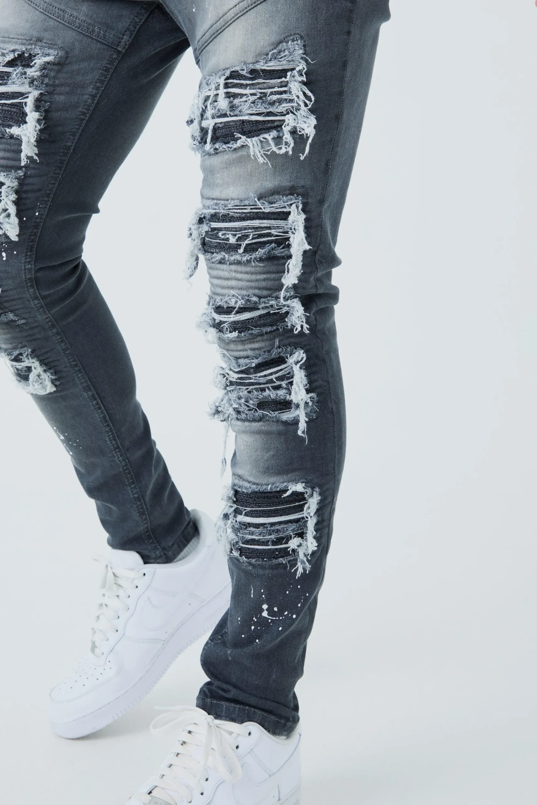 boohooMAN Super Skinny Biker Rip & Repair Paint Splatter Jeans | UK| Trousers|Jeans