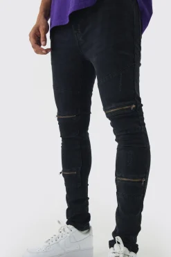boohooMAN Super Skinny Biker Zip Detail Jeans | UK| Trousers|Jeans
